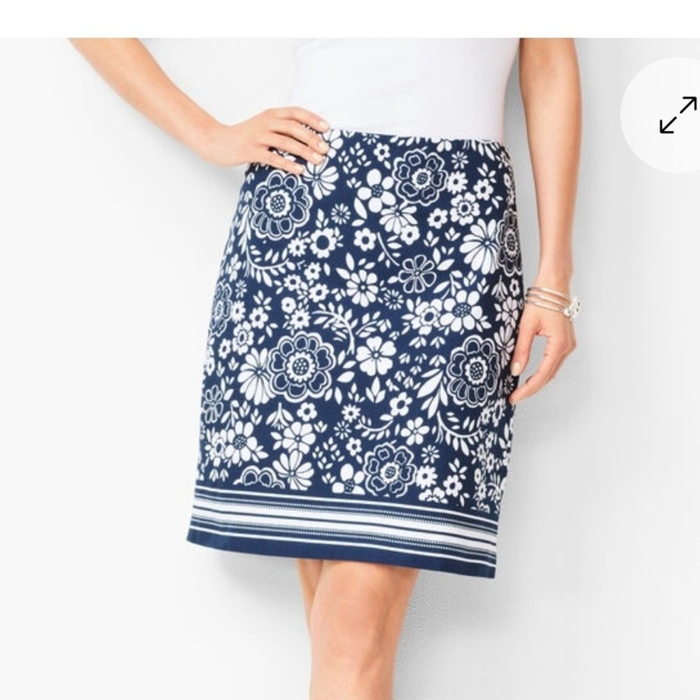 NEW Talbots Plus Navy White Floral Classic A-Line Skirt Womens Size 10 NWT